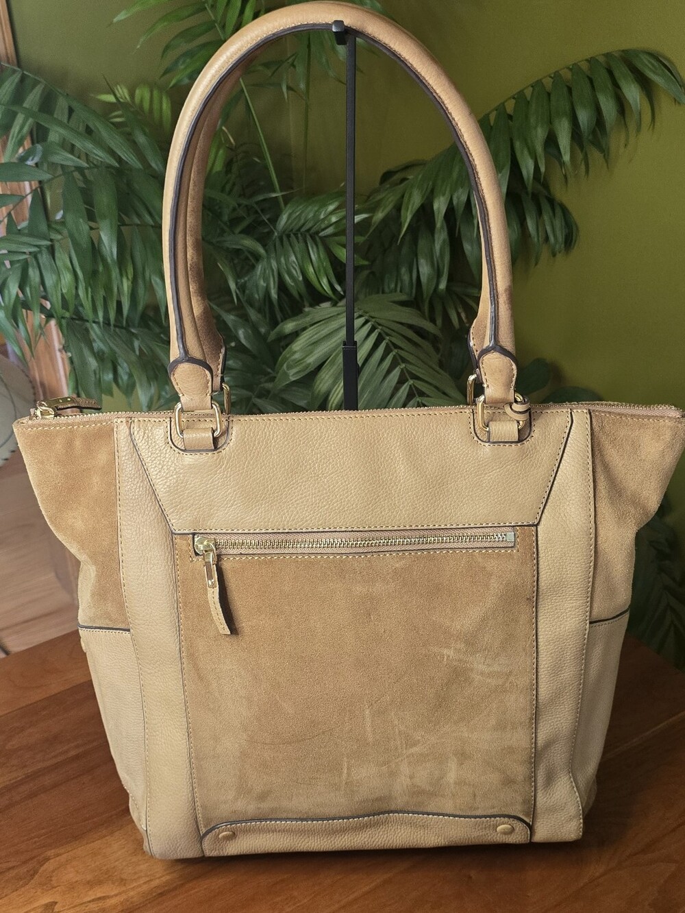 Vince Camuto Leather Suede Tan Mikey Tote Large